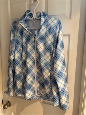 Izod Light Blue White Plaid light jacket